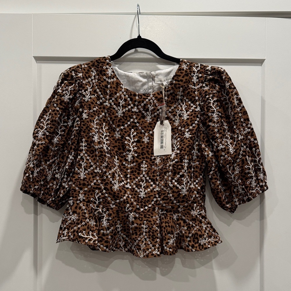 NWT Free the roses leopard print peplum top